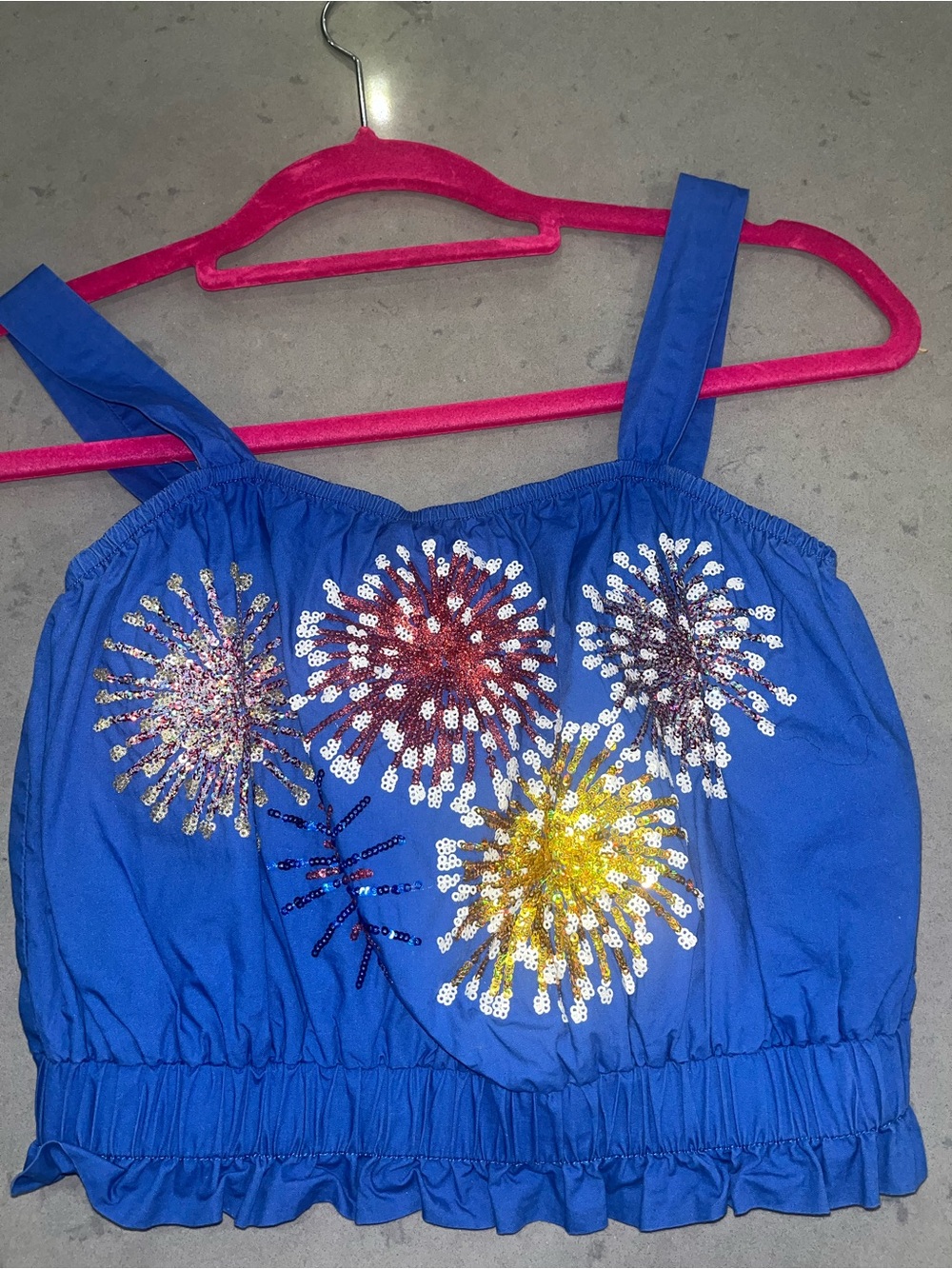 QUEEN OF SPARKLES Blue Tank Top with Firework Design